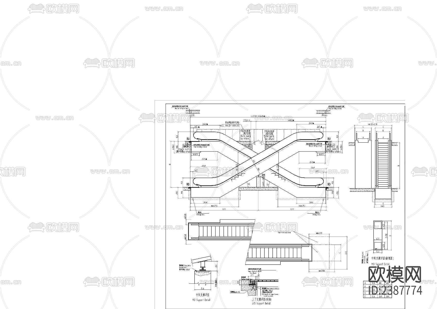 奥斯自动扶梯CAD节点大样下载（渲染图4）