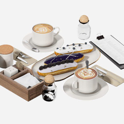  现代咖啡甜品su模型 