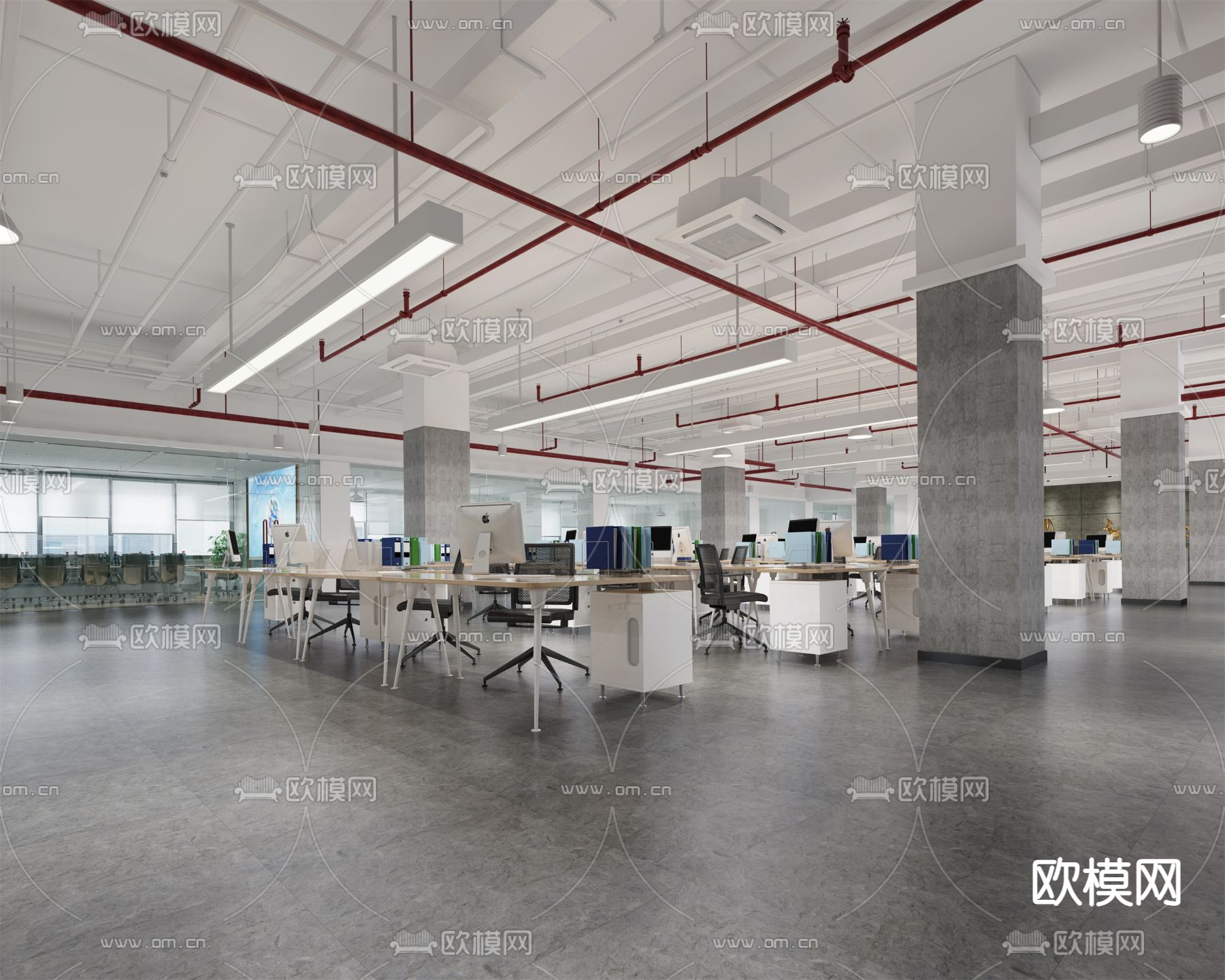 现代办公区su模型下载（渲染图1）