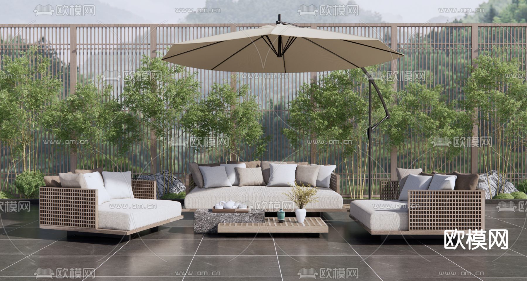 新中式禅意户外沙发3d模型下载