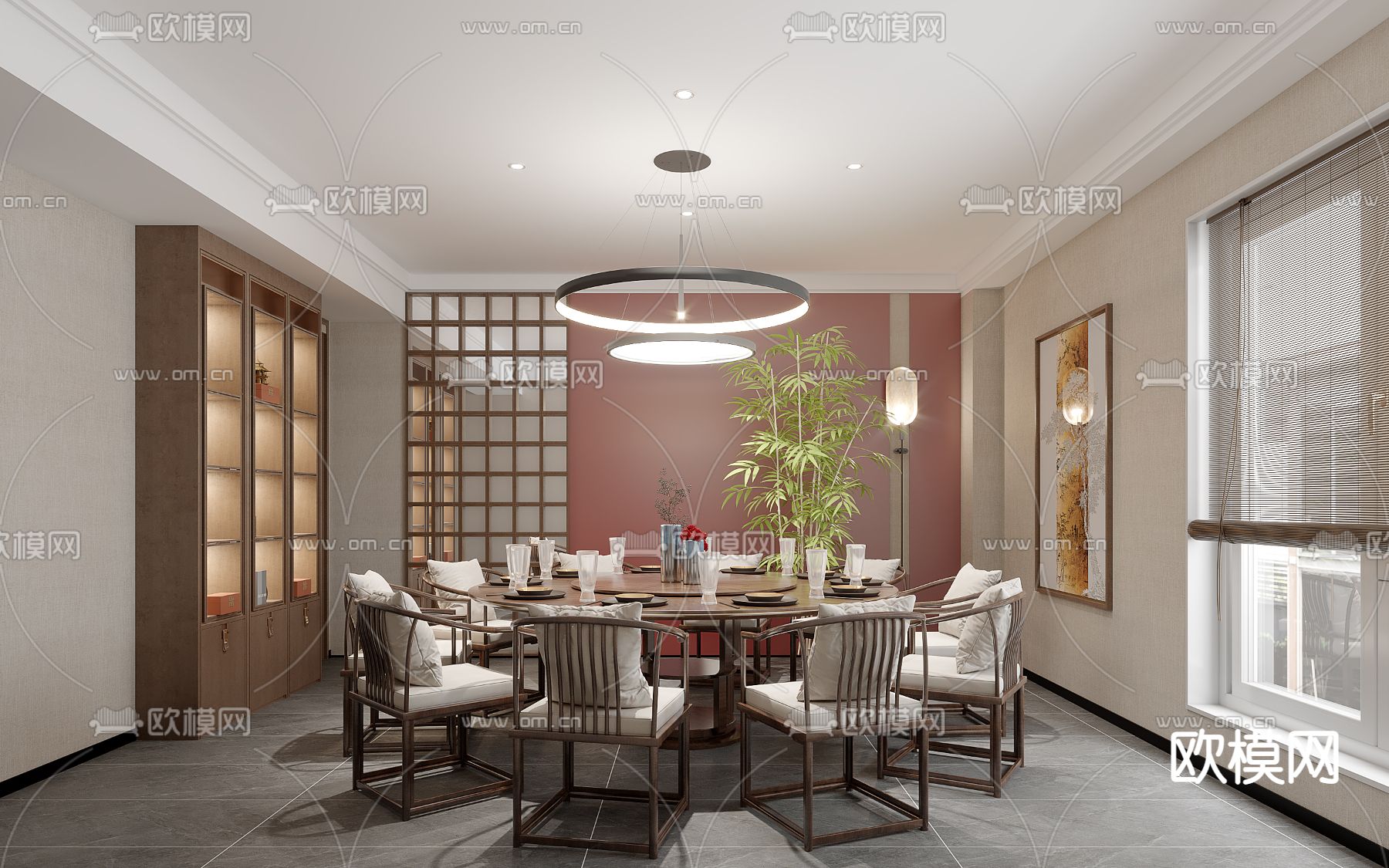 新中式餐厅包厢su模型下载（渲染图1）
