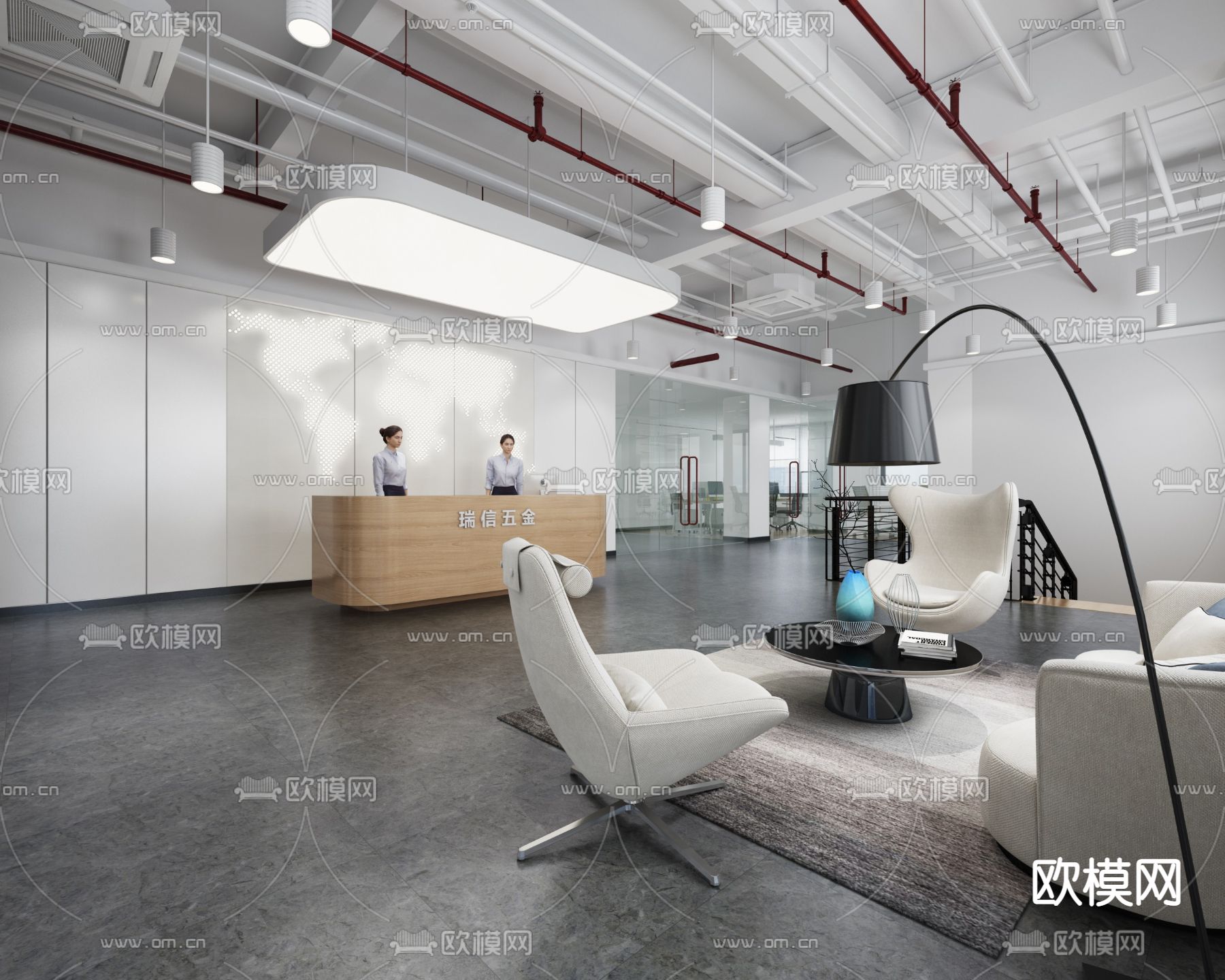 现代办公区su模型下载（渲染图3）