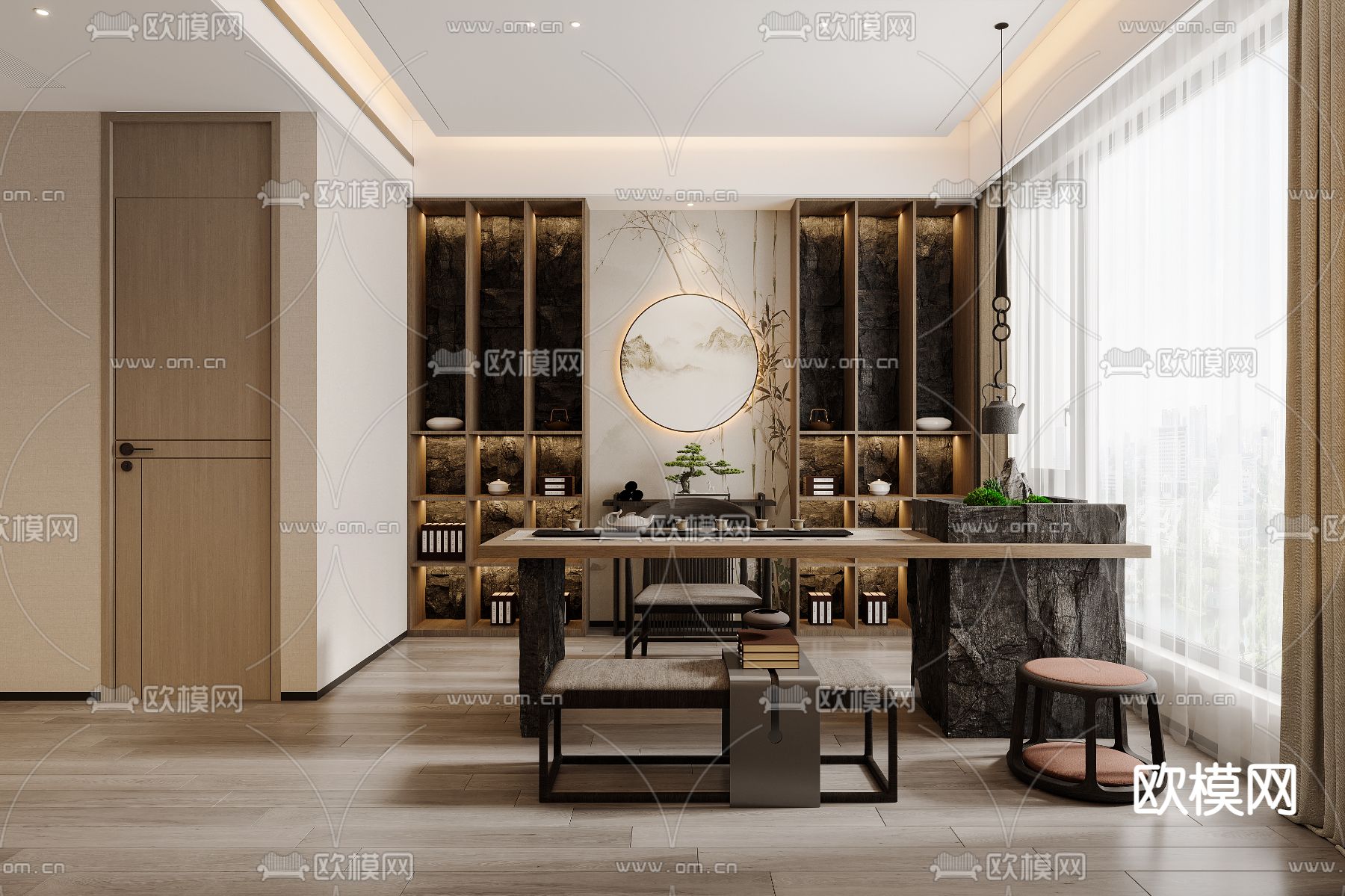 新中式书房3d模型下载（渲染图1）