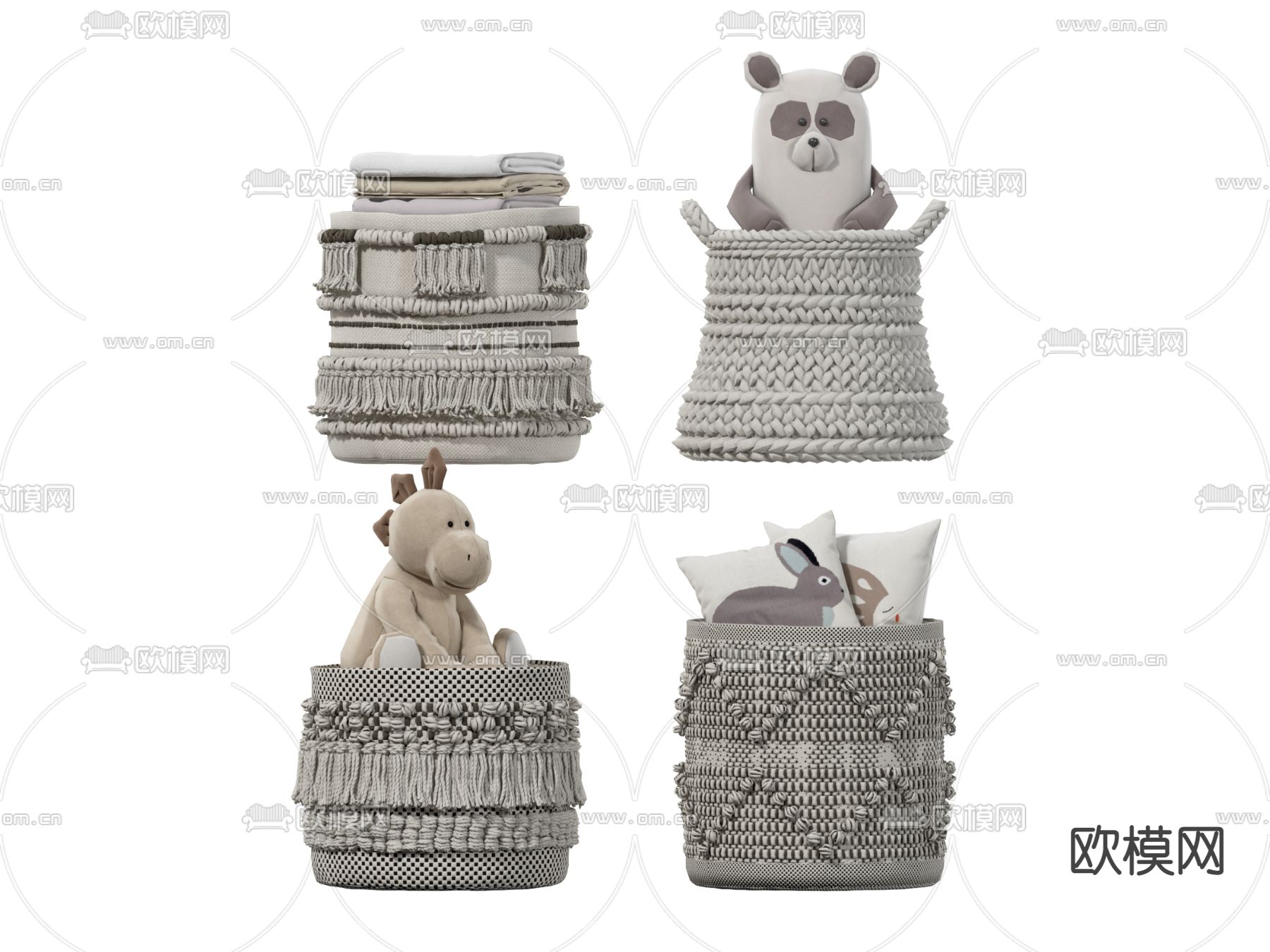 现代儿童玩具公仔收纳篮su模型下载（渲染图1）