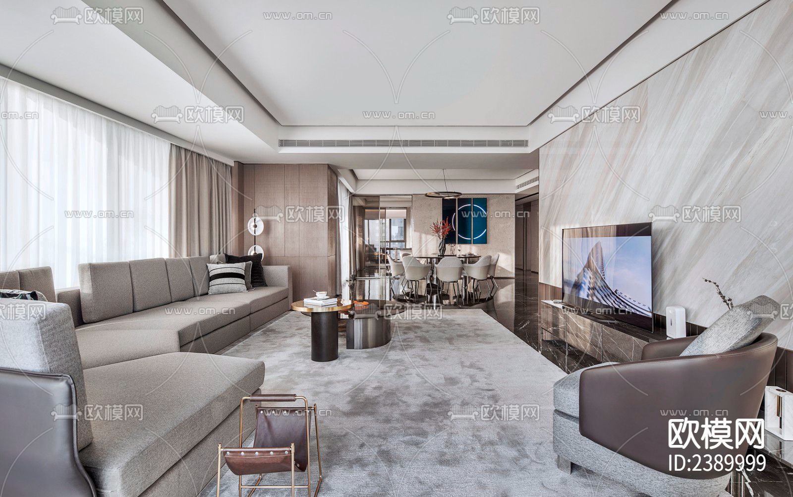 大平层豪宅CAD施工图下载（渲染图1）