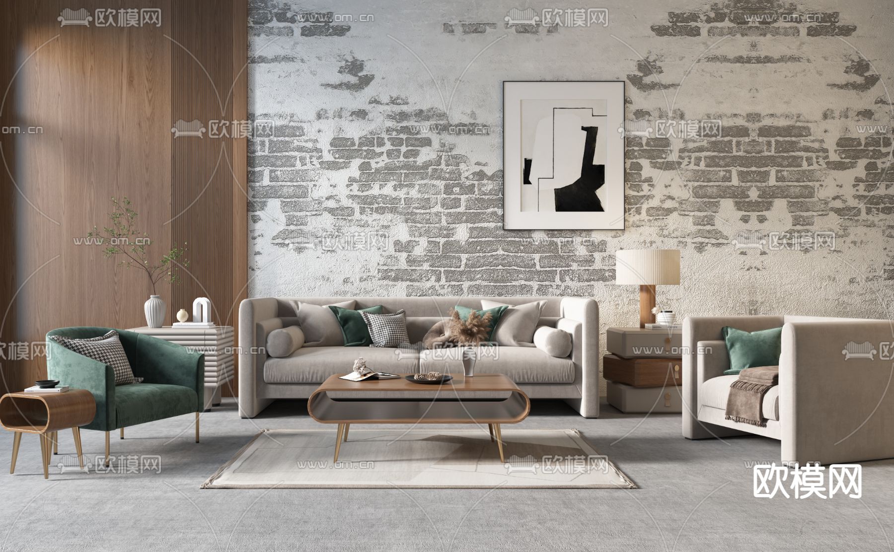 北欧布艺沙发组合3d模型下载（渲染图1）