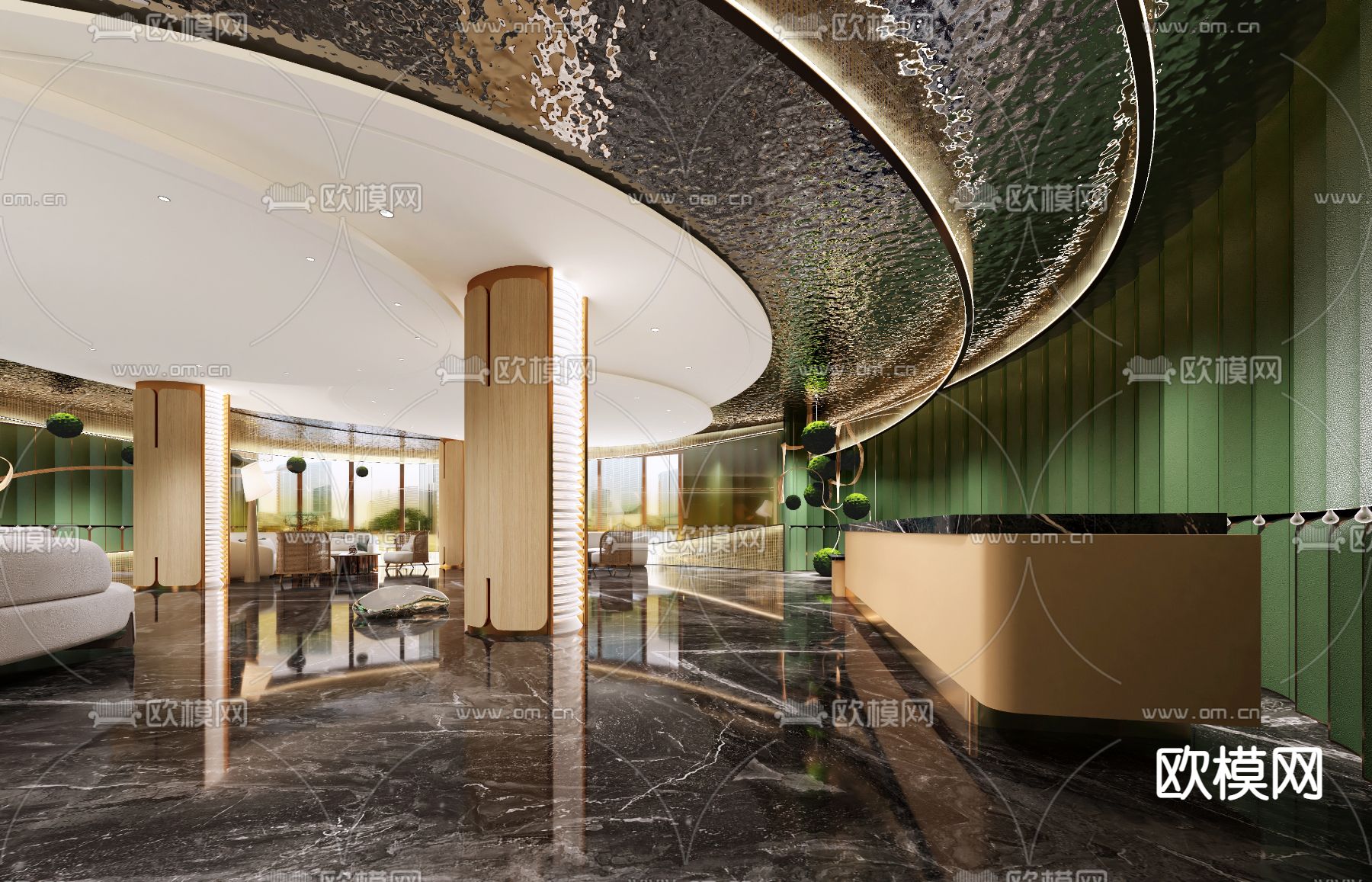 现代会所大厅3d模型下载（渲染图2）