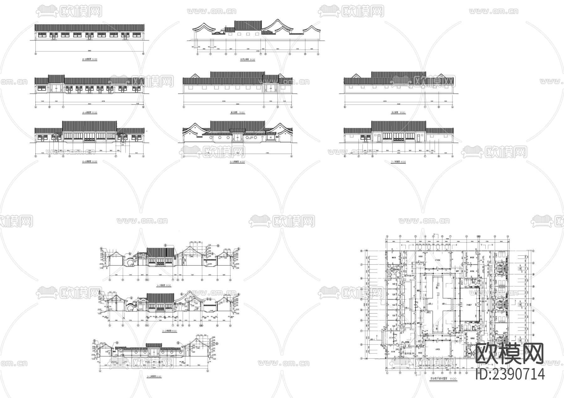 四合院平立剖面图CAD施工图下载（渲染图5）