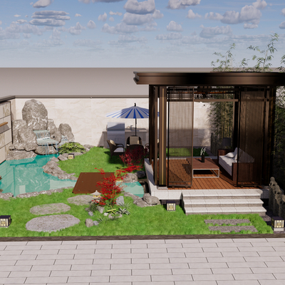  新中式庭院景观su模型 