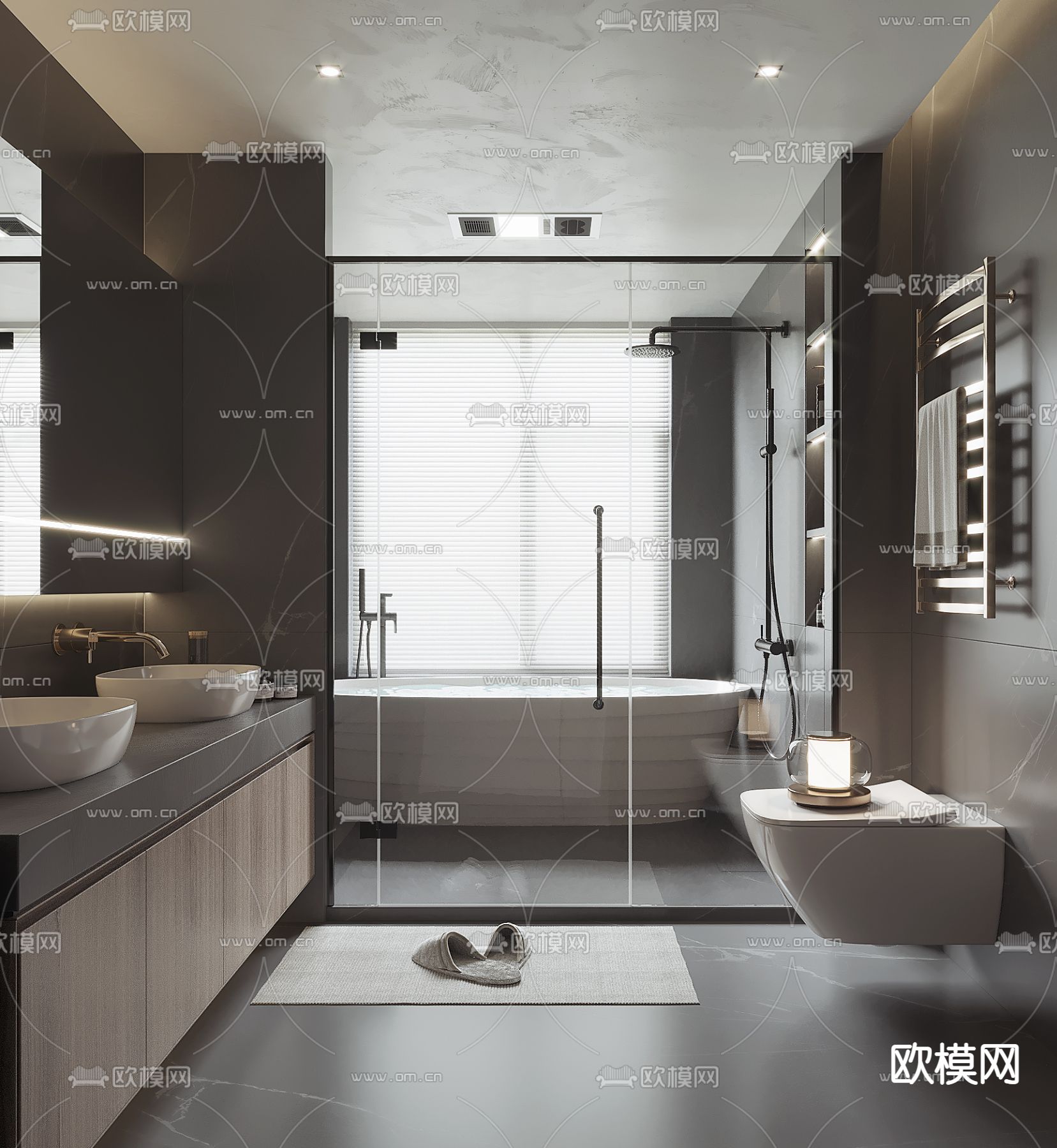 高级灰卫生间 浴室3d模型下载