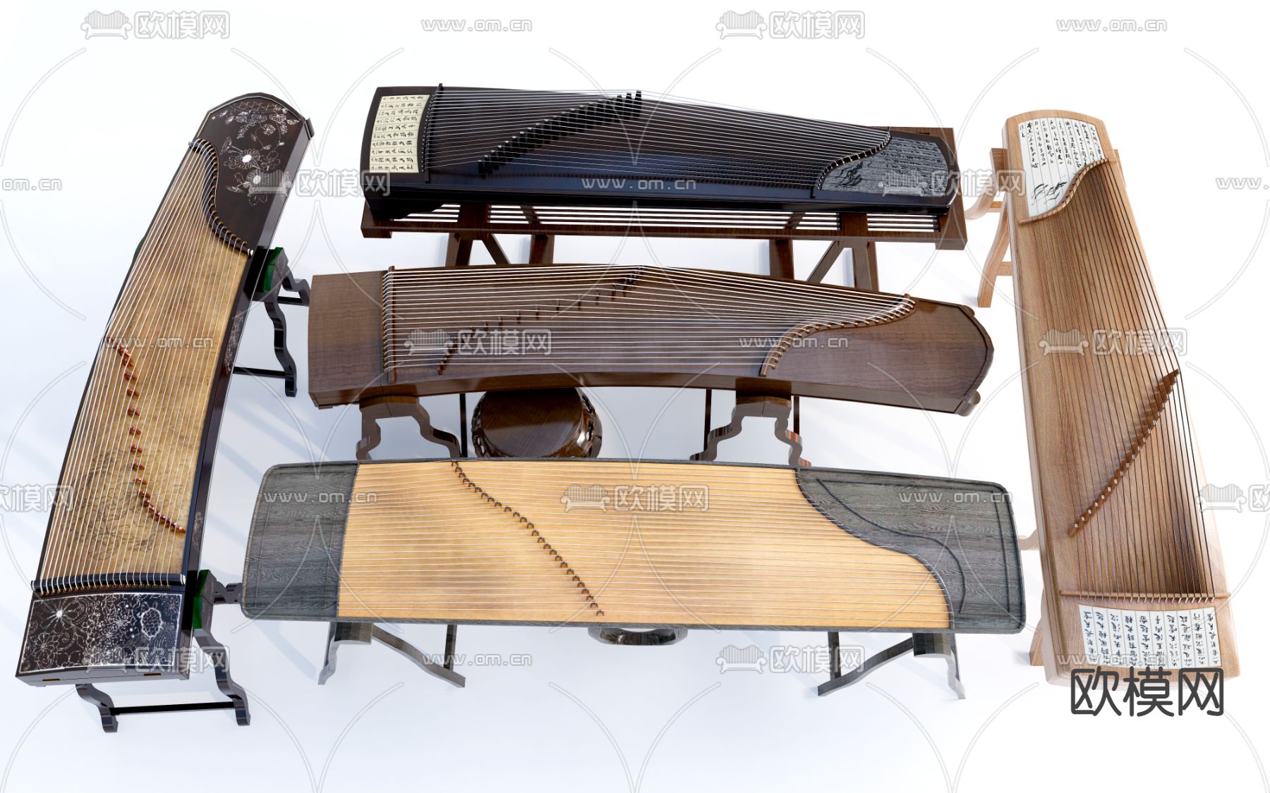 新中式古筝传统乐器su模型下载（渲染图1）