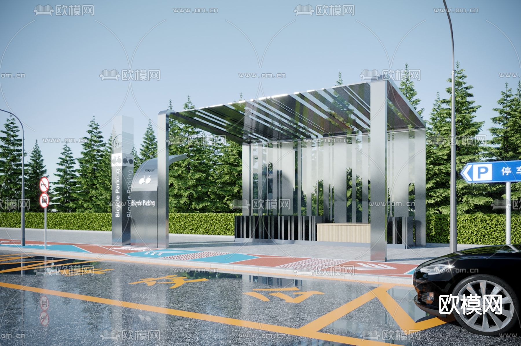 公交车站台 候车亭3d模型下载