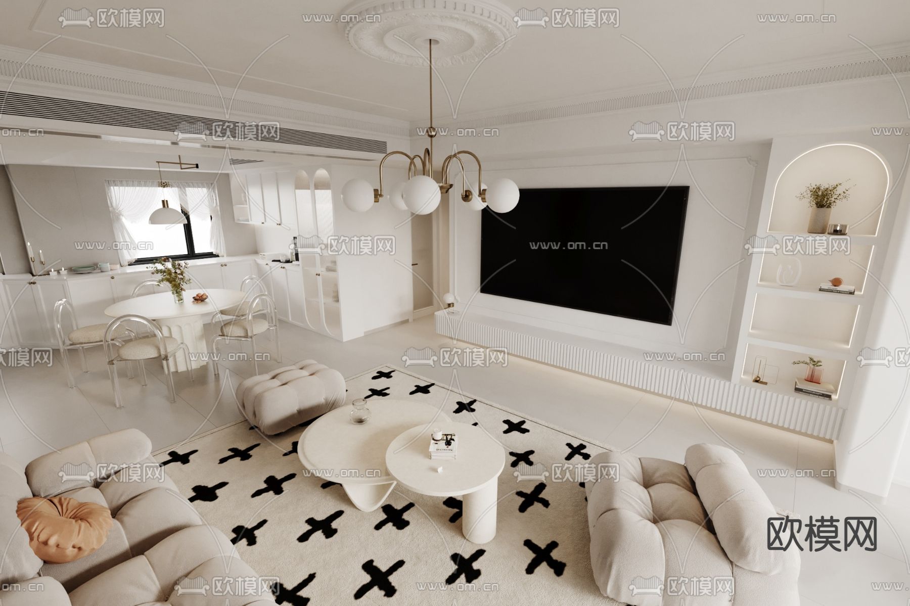 法式客厅 餐厅3d模型下载（渲染图4）