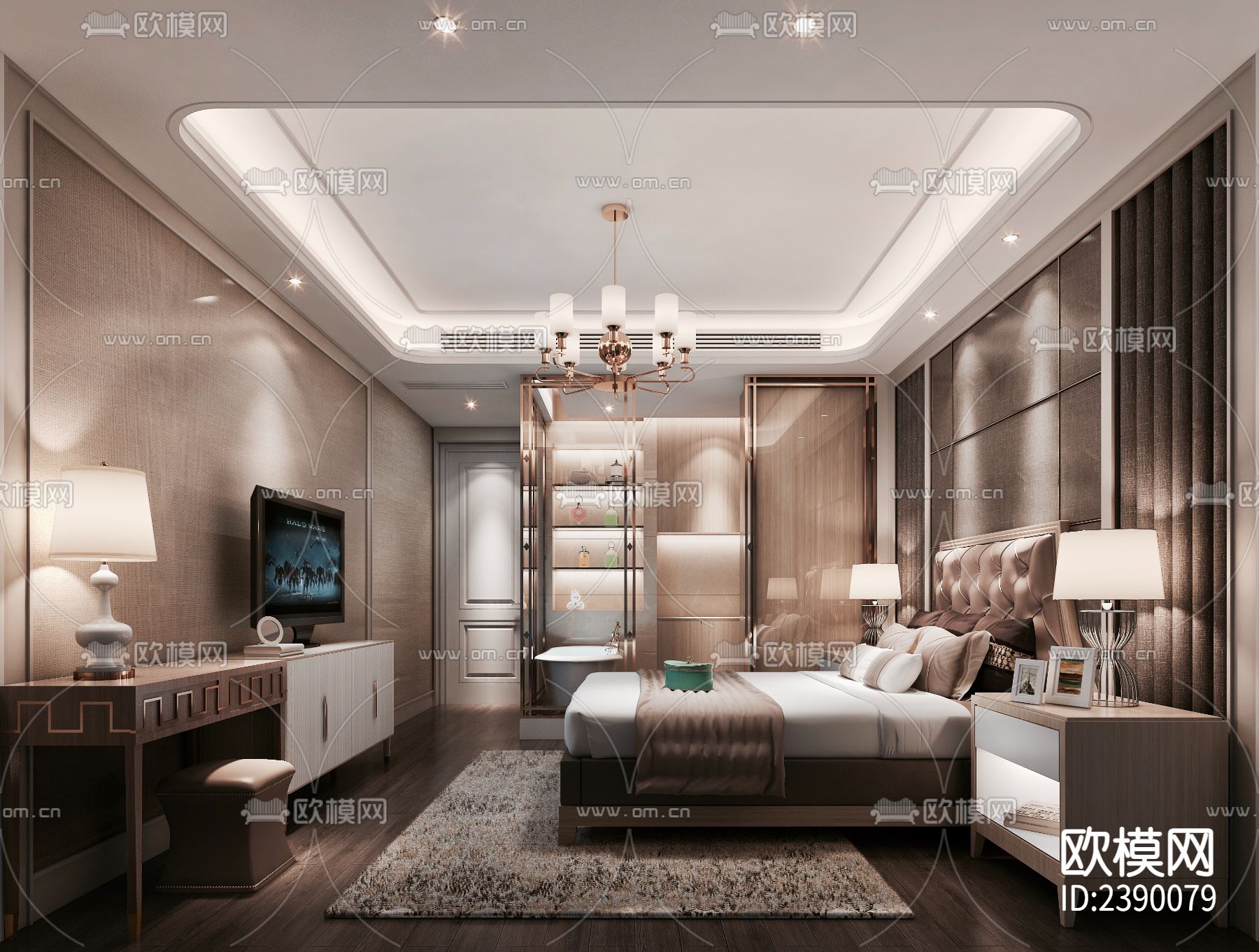 简欧大平层豪宅CAD施工图下载（渲染图2）