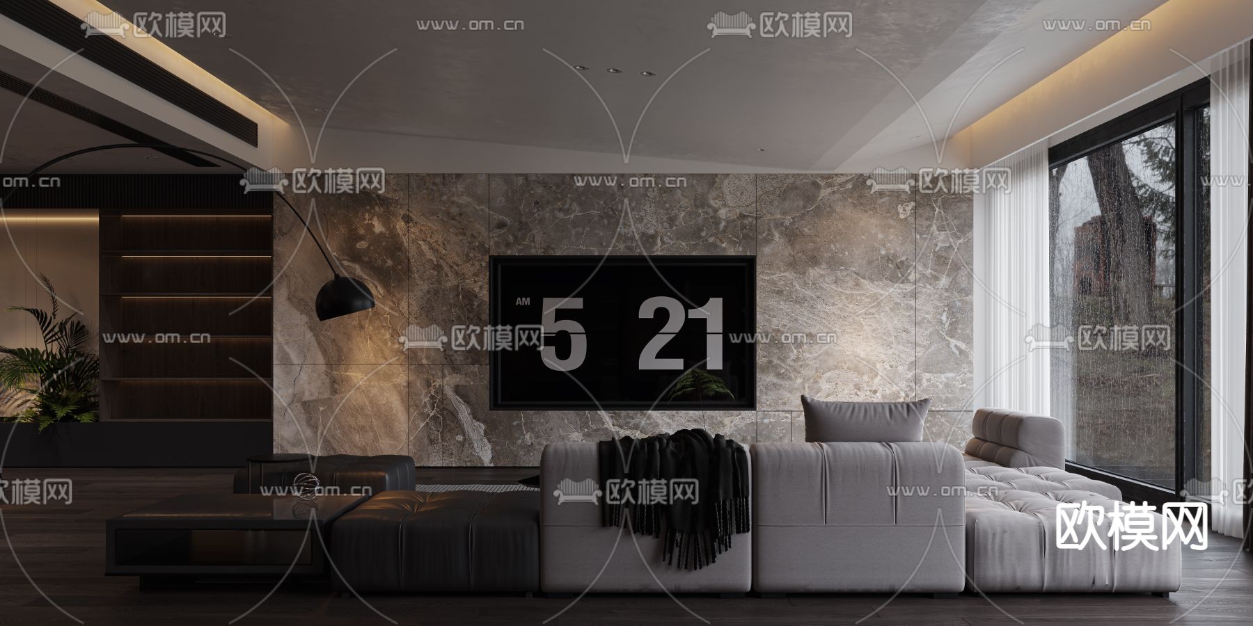 暗黑系客厅 餐厅3d模型下载（渲染图2）