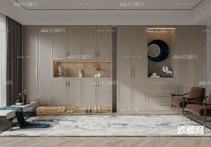 中式鞋柜 衣柜3d模型下载