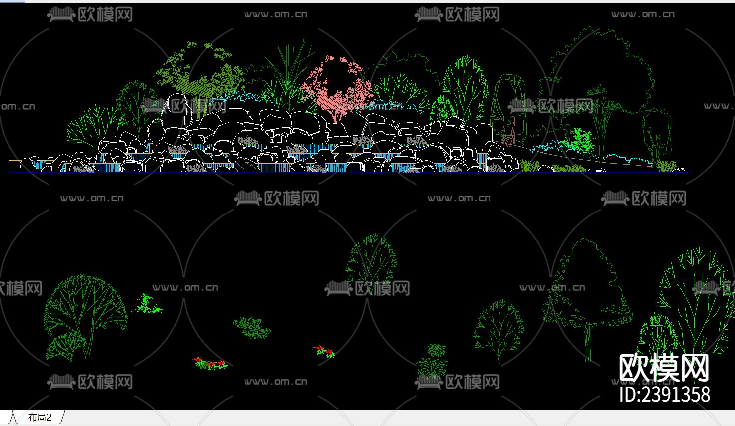 几种假山CAD图库下载（渲染图3）
