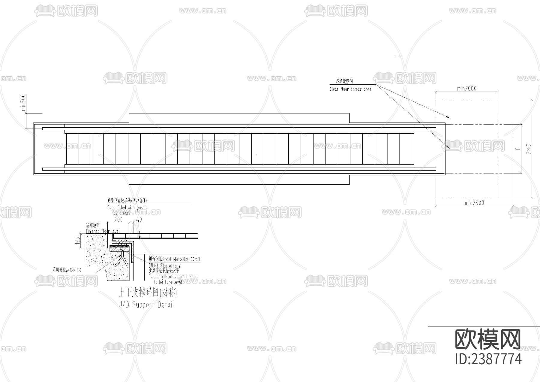 奥斯自动扶梯CAD节点大样下载（渲染图2）