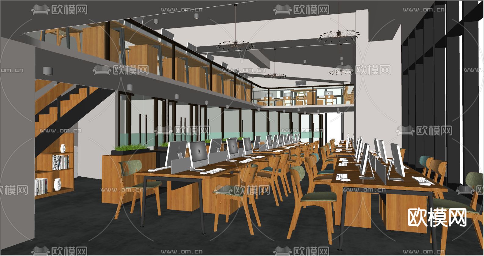 现代办公区su模型下载（渲染图2）
