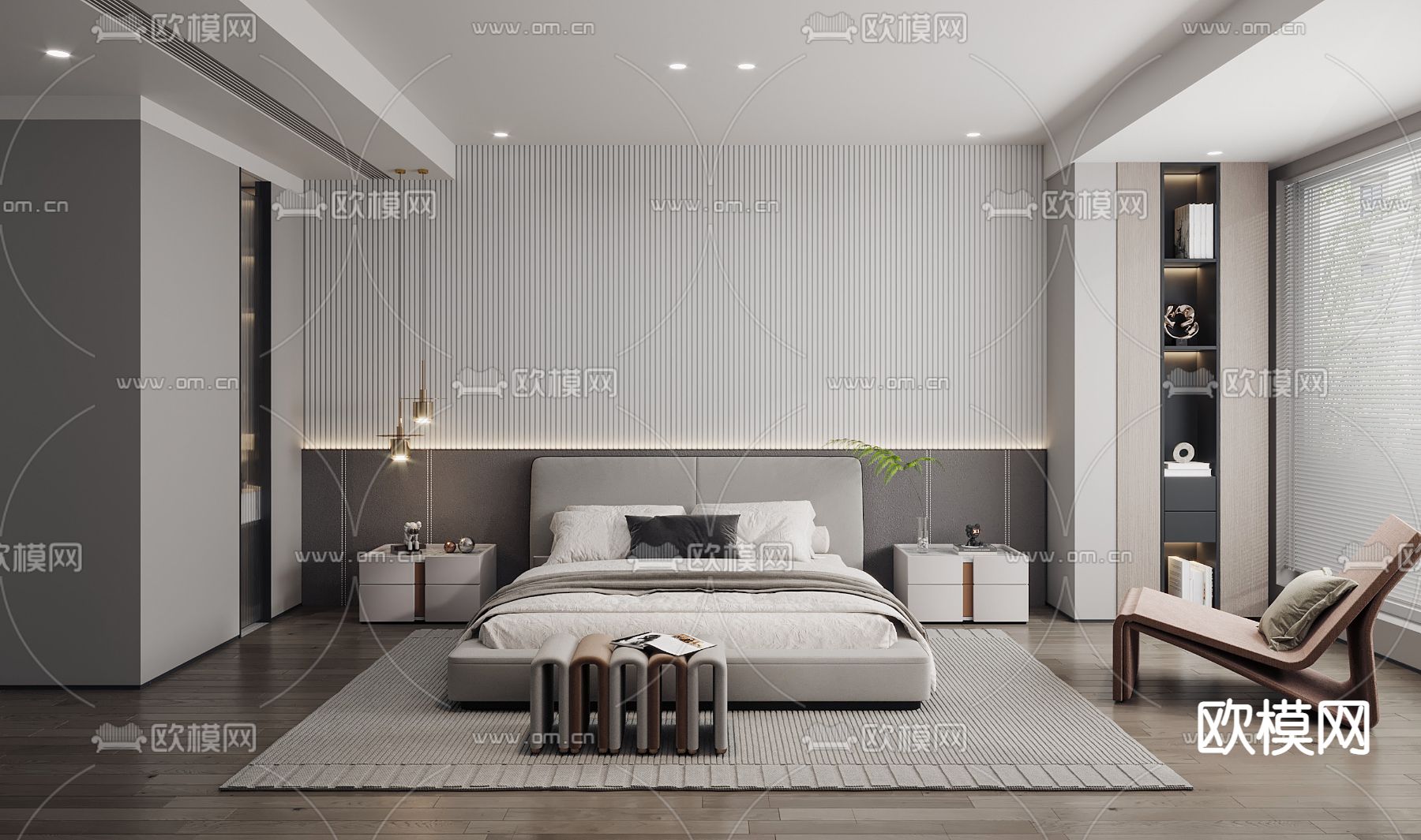 高级灰卧室 主人房3d模型下载