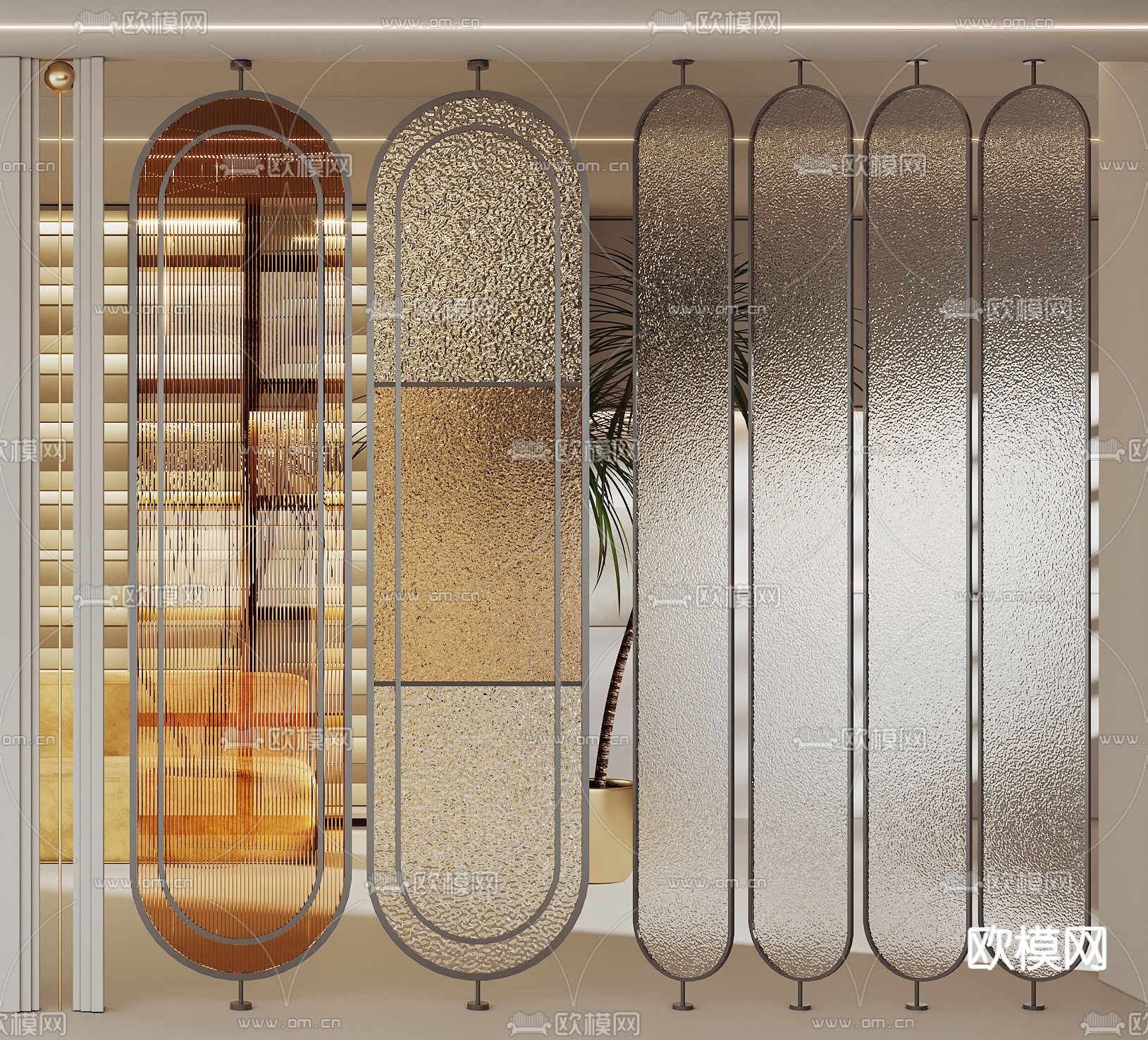 水纹玻璃屏风 隔断3d模型下载（渲染图2）