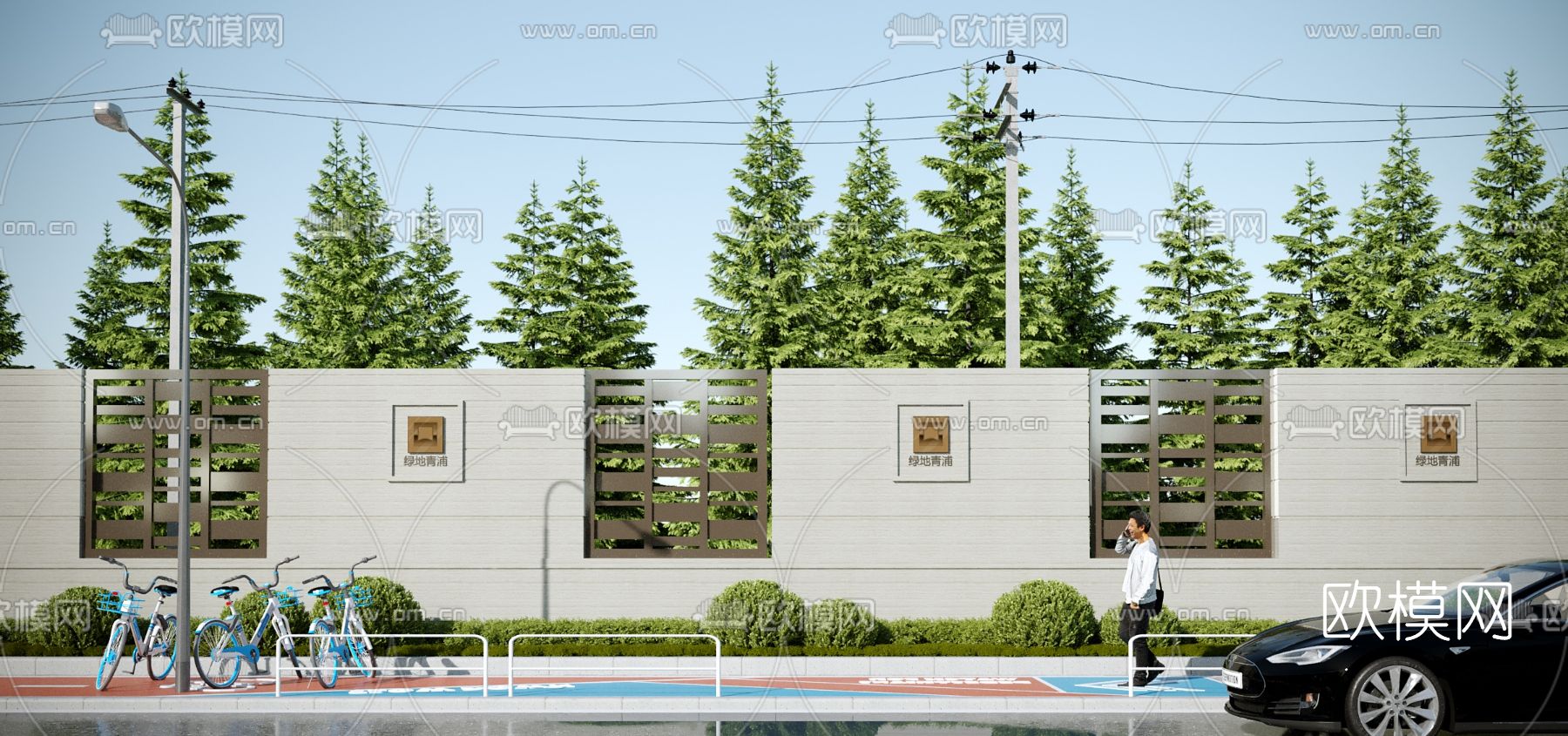 现代围墙 护栏3d模型下载