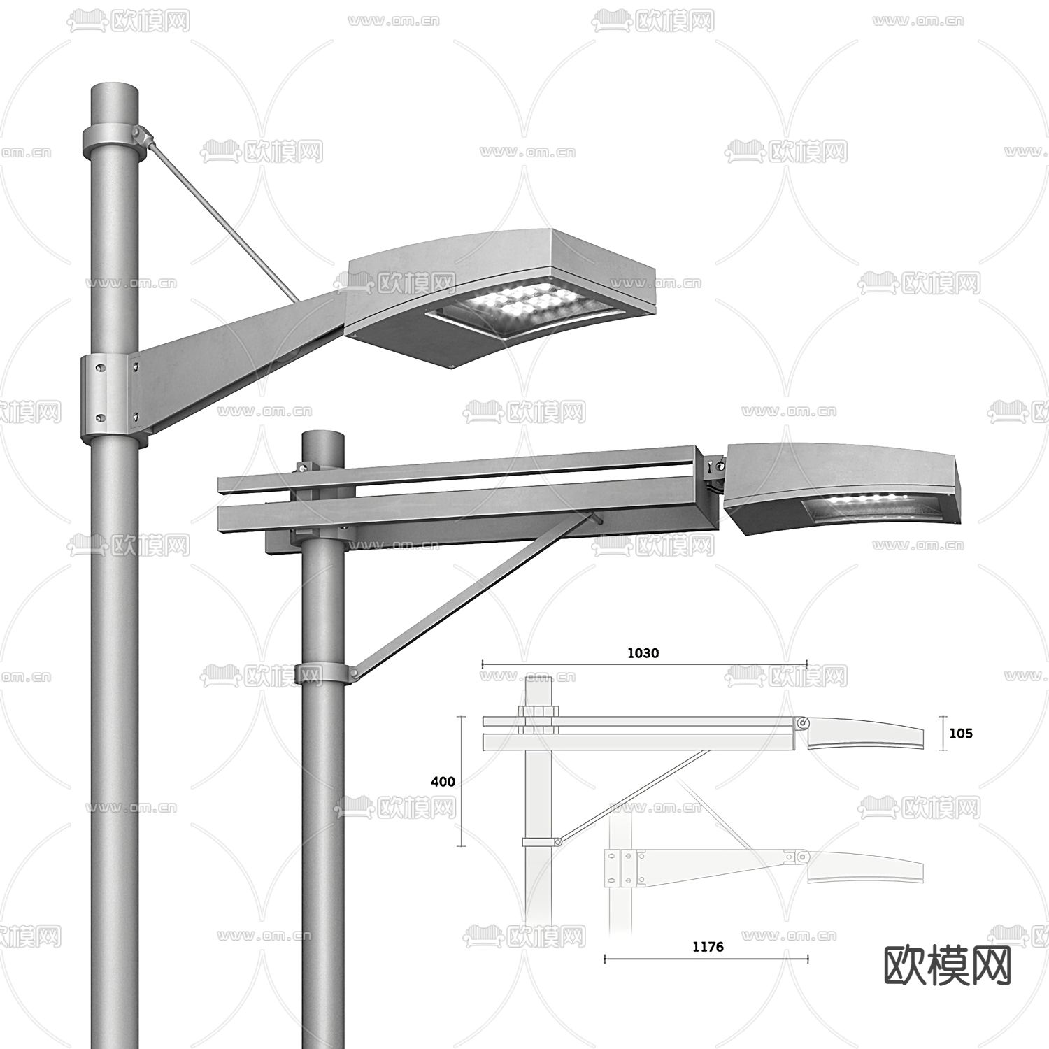 现代路灯 街灯3d模型下载（渲染图3）