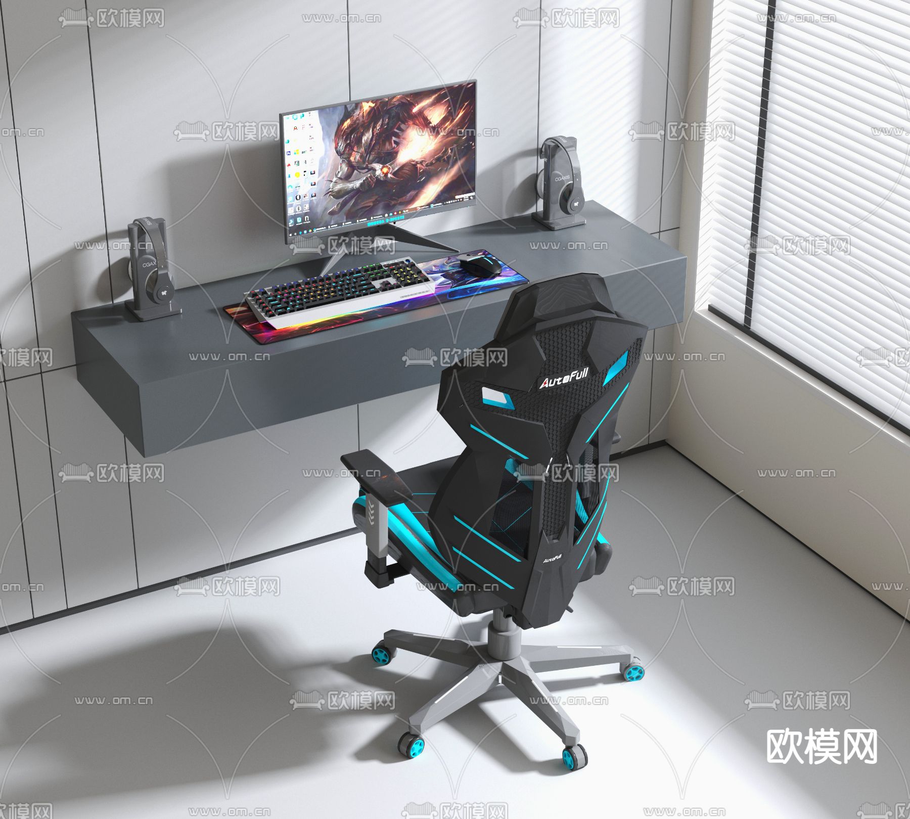 现代电竞桌椅3d模型下载