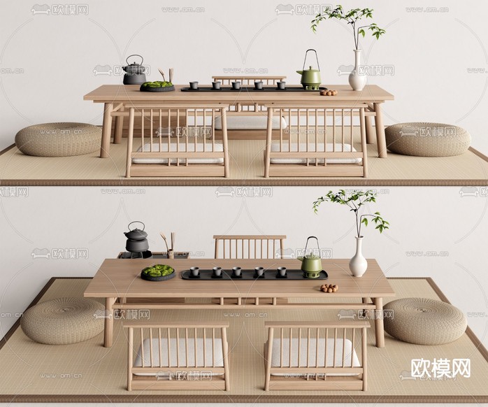 日式茶台 茶桌椅3d模型下载