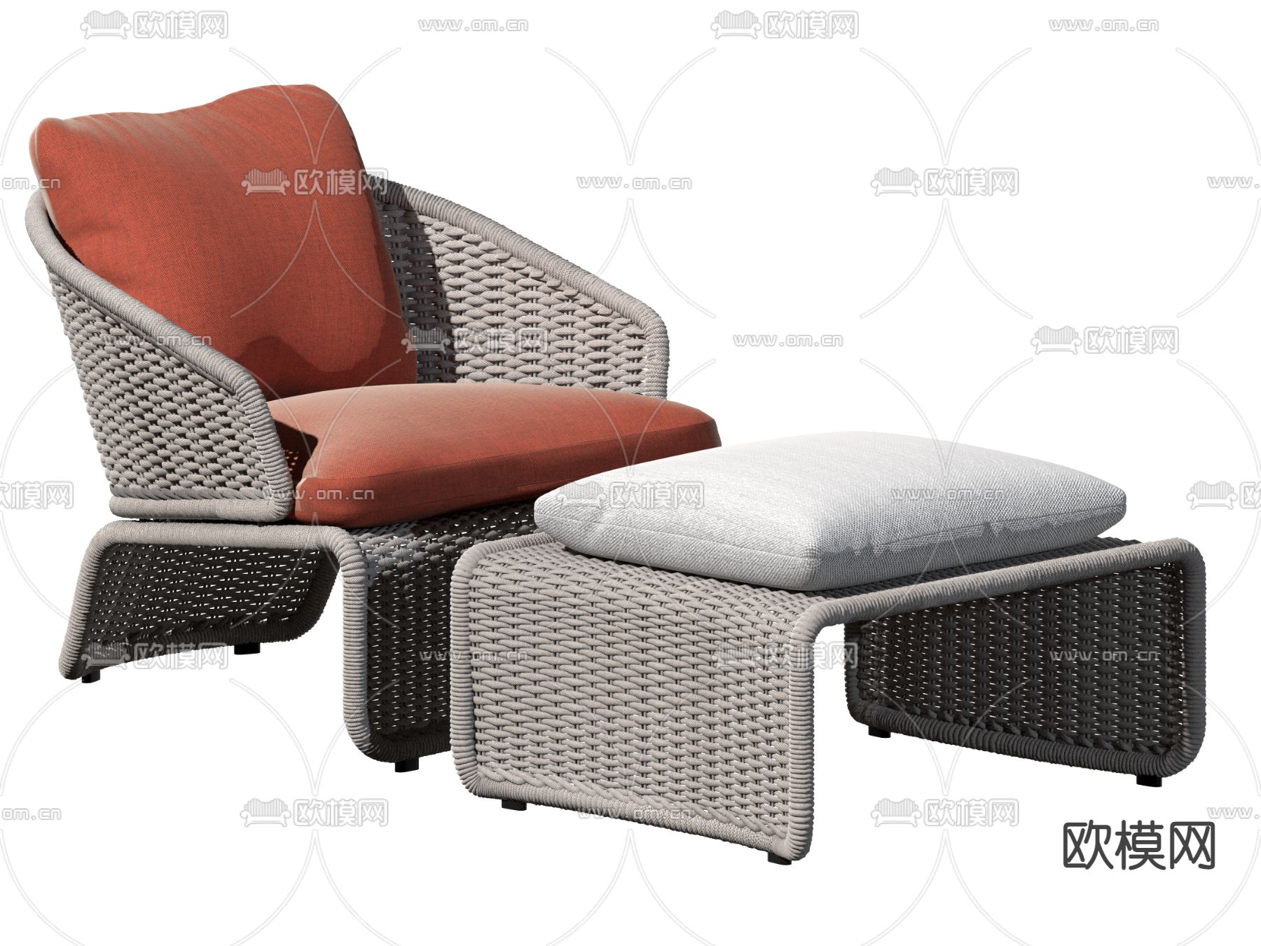 现代 藤编 躺椅su模型下载