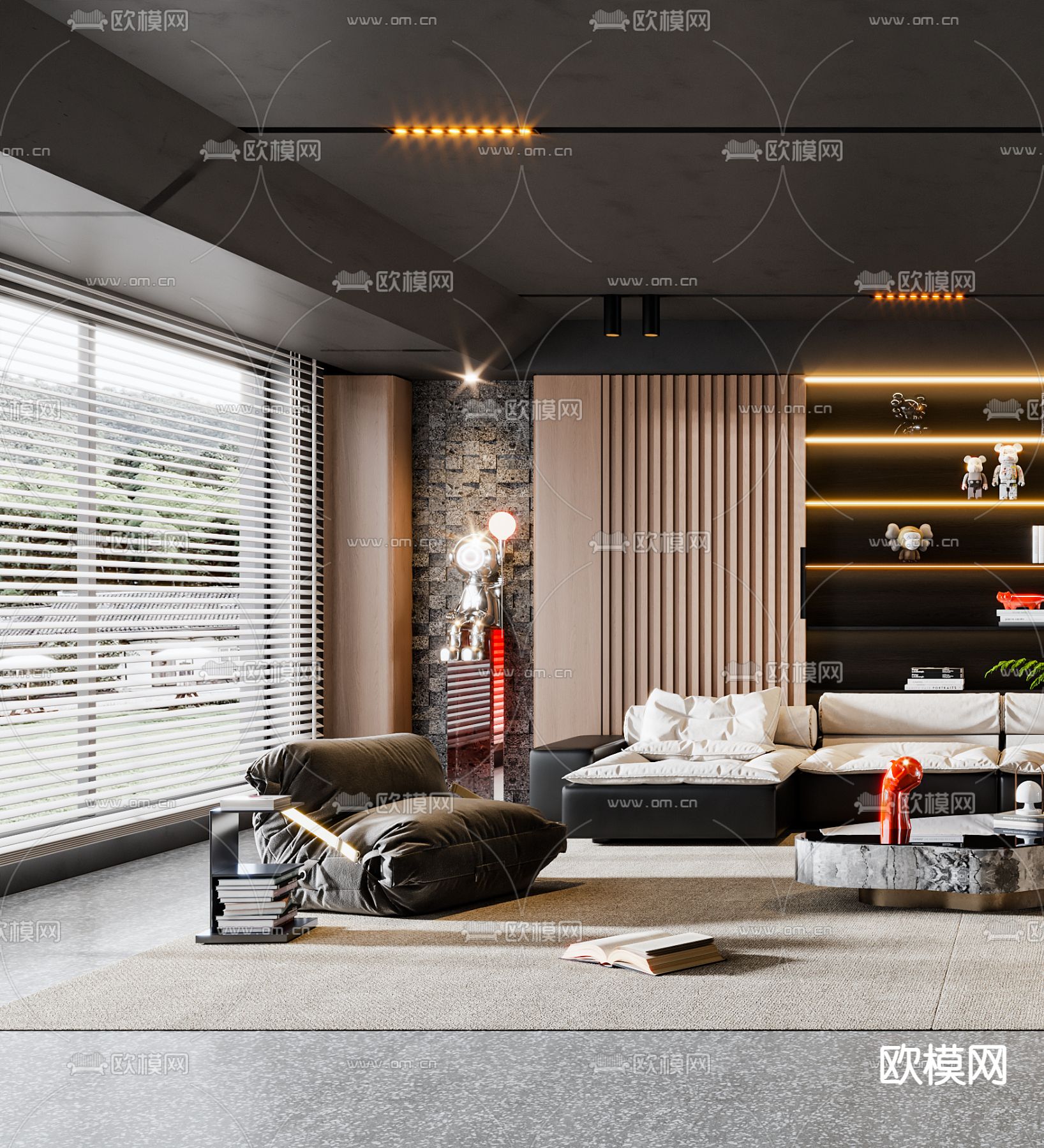 暗黑风客厅3d模型