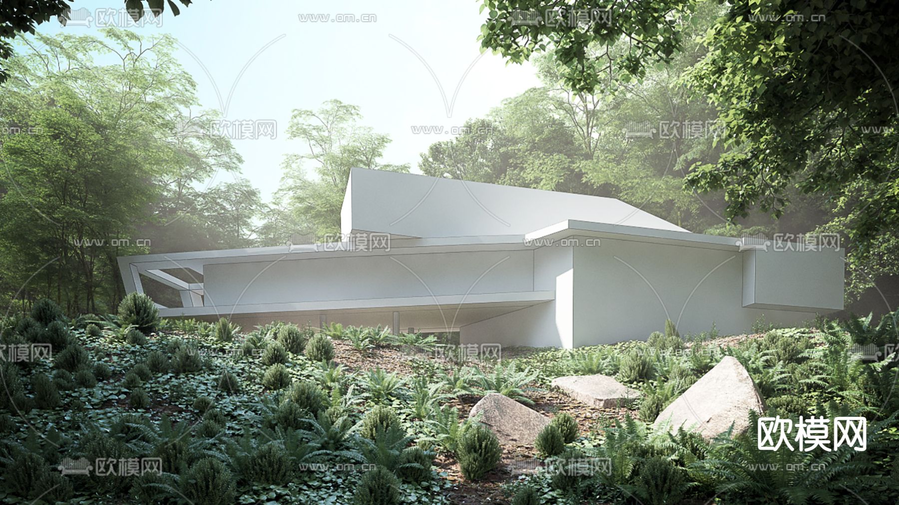 现代森林独栋别墅外观3d模型下载（渲染图3）