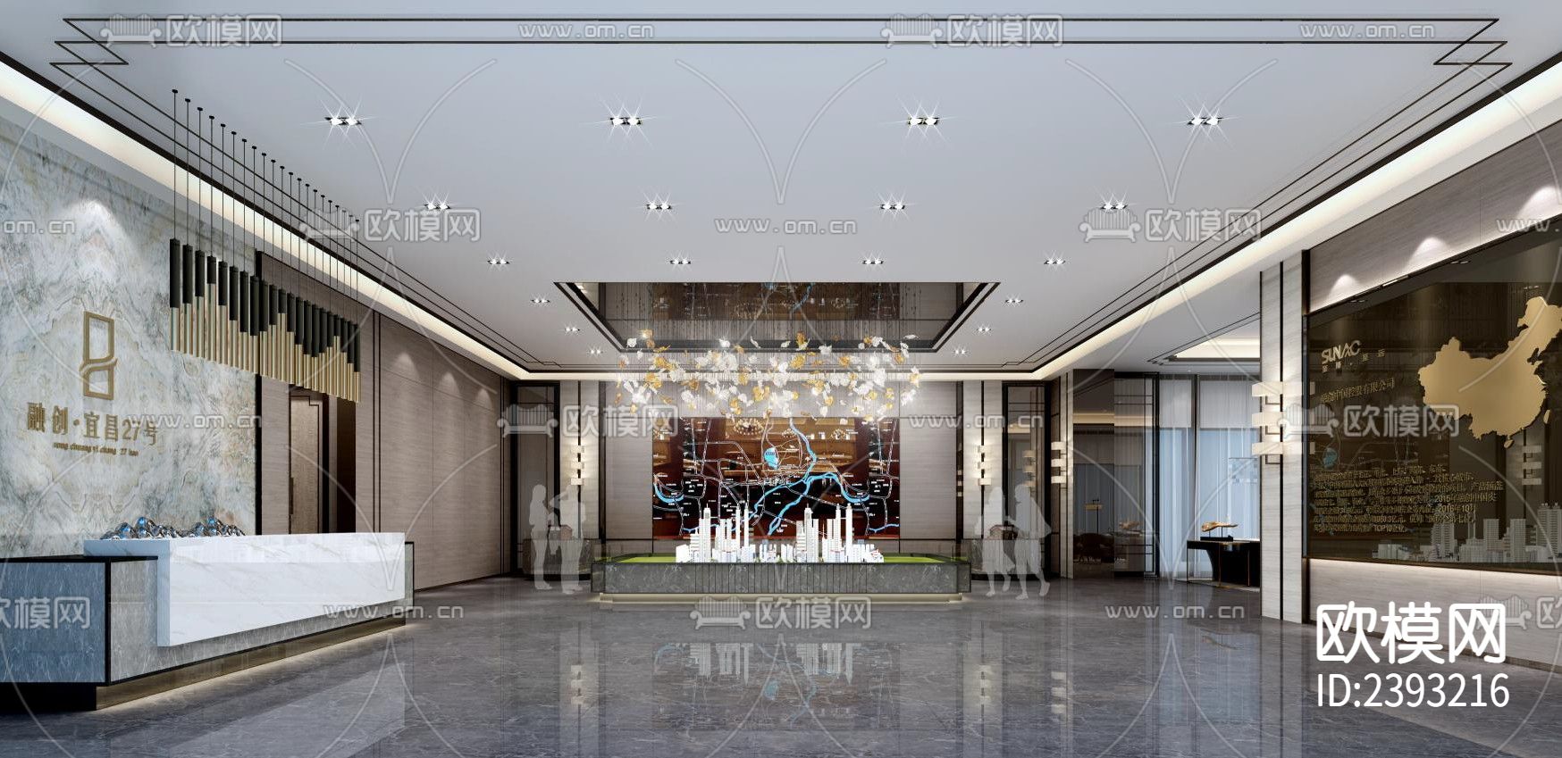 新中式售楼处样板间CAD施工图-免费3dmax模型库-欧模网