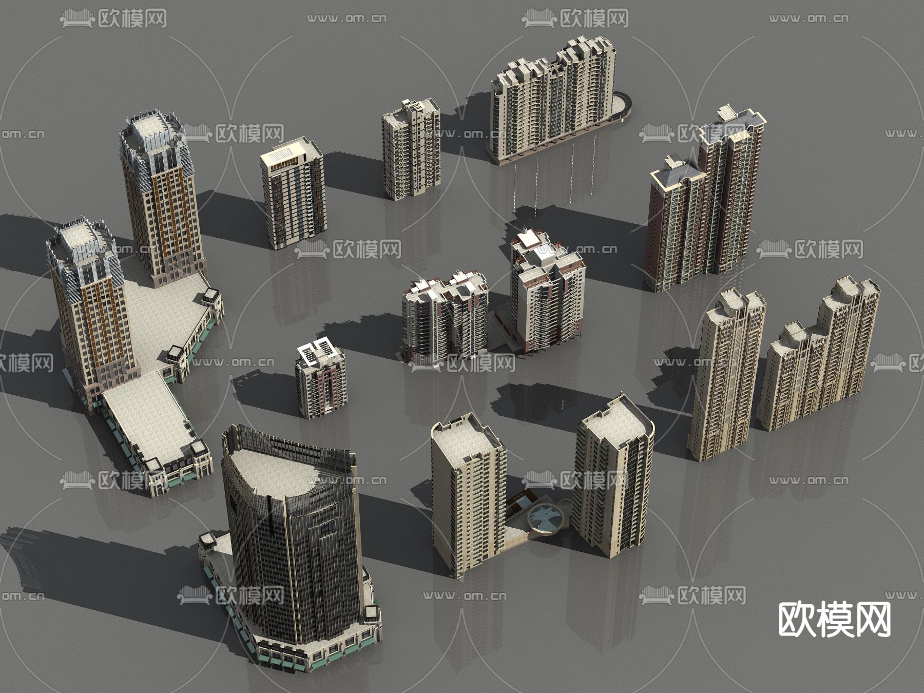 简欧高层住宅楼外观3d模型下载（渲染图4）