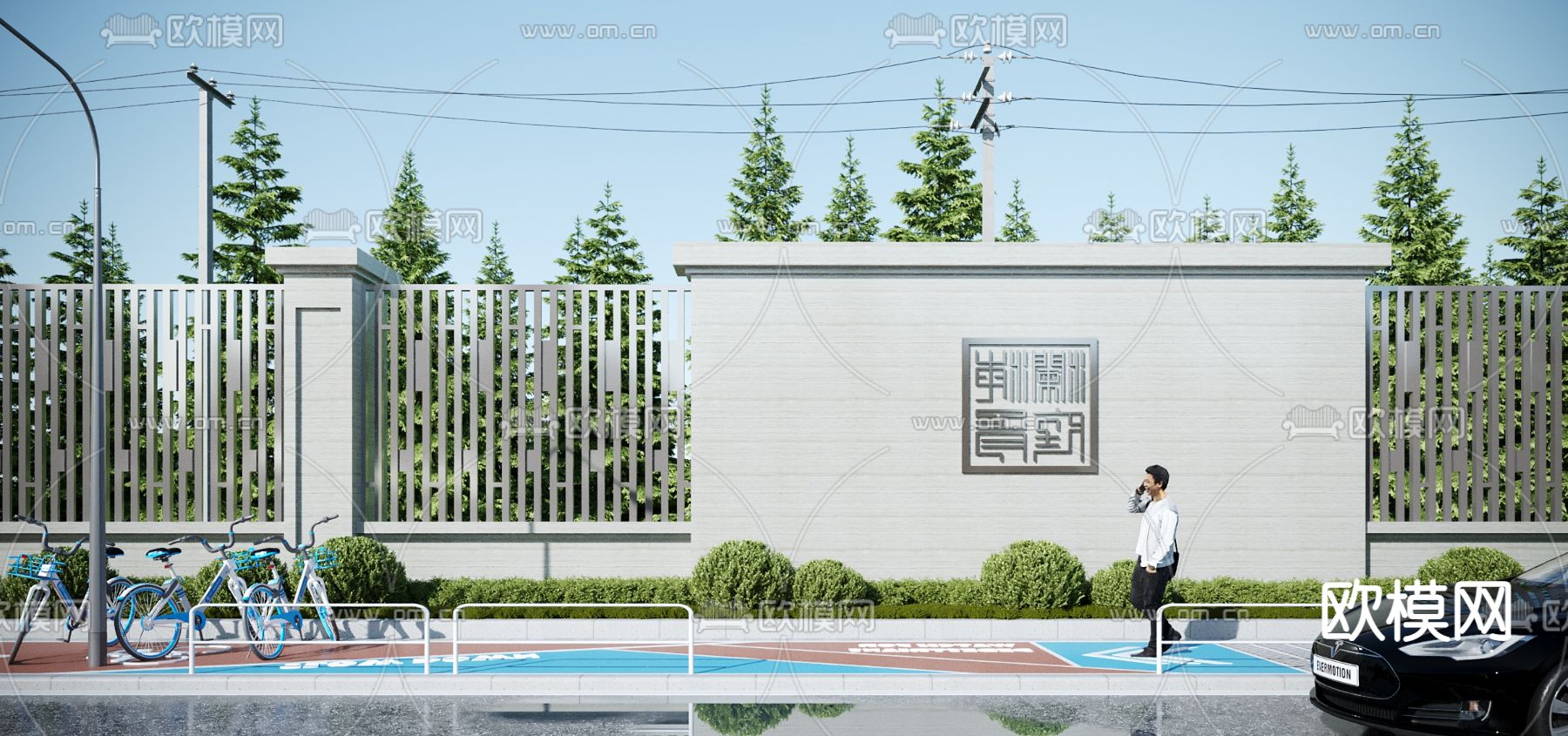 现代围墙 护栏3d模型下载