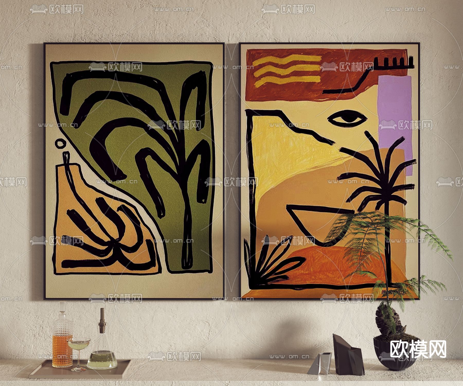 孟菲斯风 抽象装饰画3d模型下载