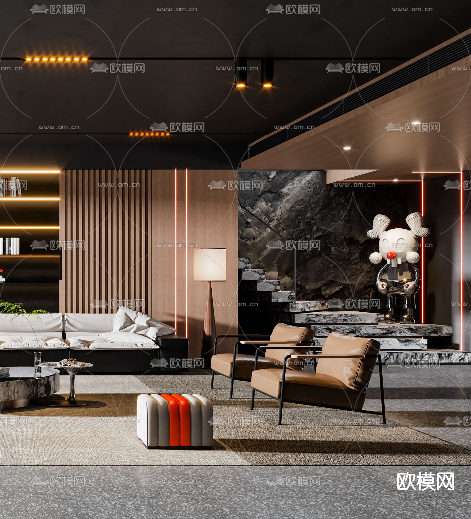 暗黑风客厅3d模型