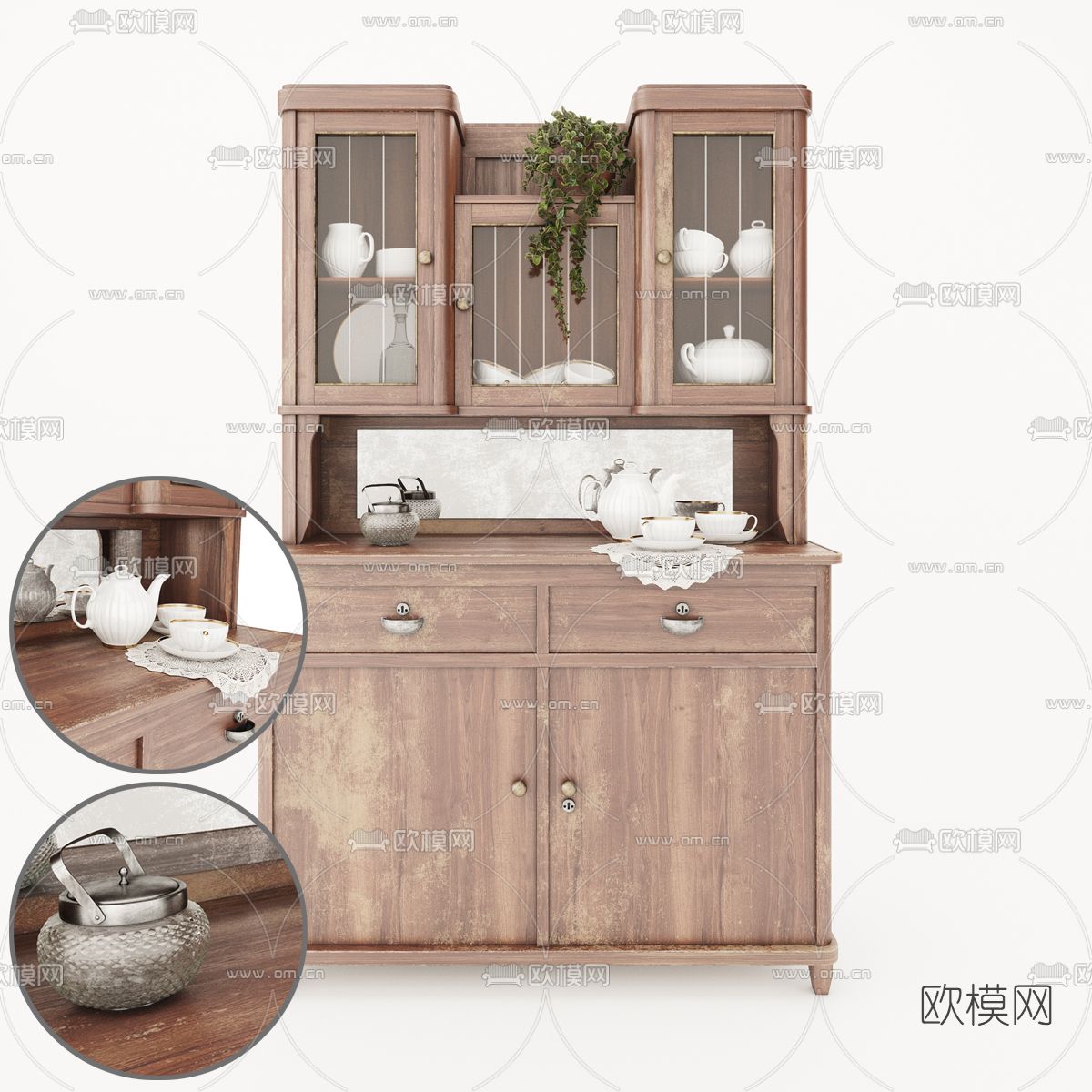 美式餐边柜 斗柜3d模型下载（渲染图1）