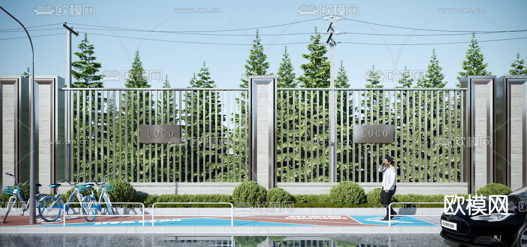 现代金属围墙 护栏3d模型下载