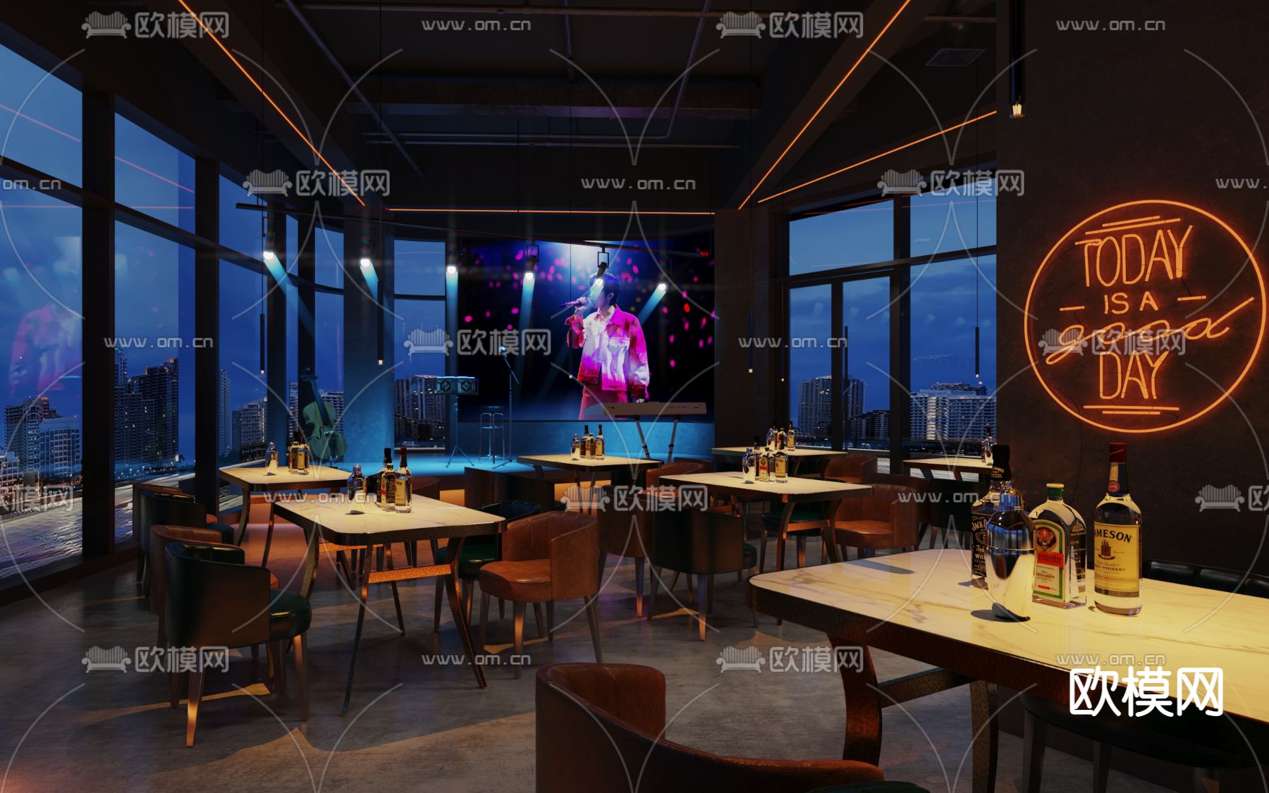 现代音乐餐吧 酒吧 清吧3d模型下载（渲染图2）
