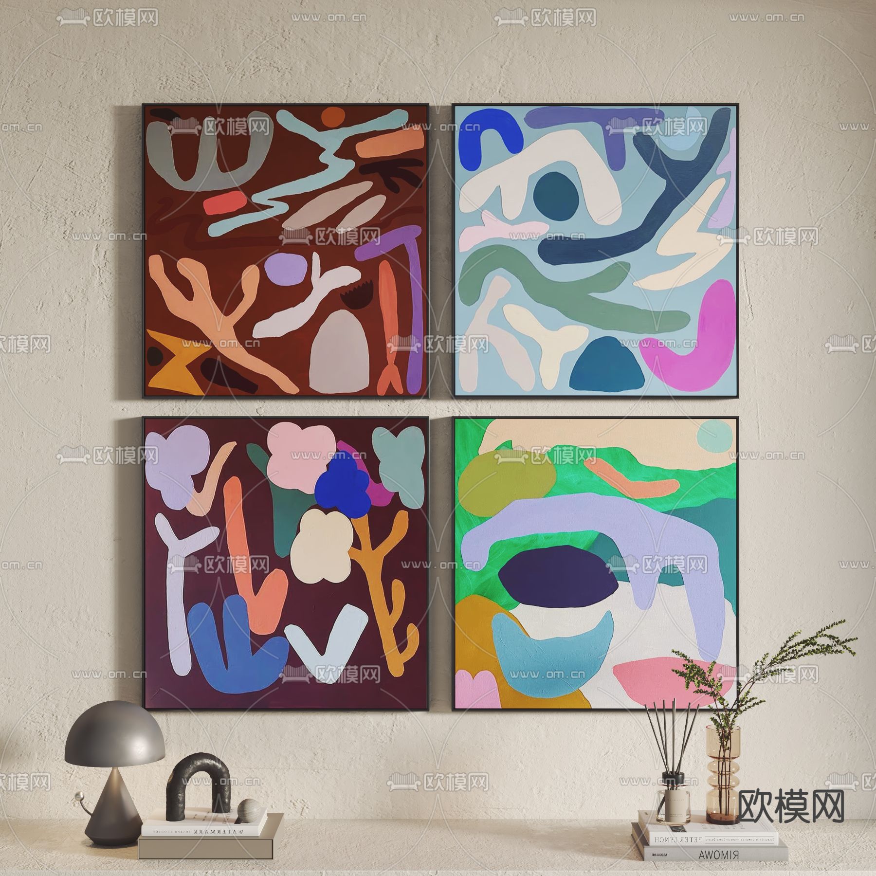 孟菲斯风 抽象装饰画3d模型下载