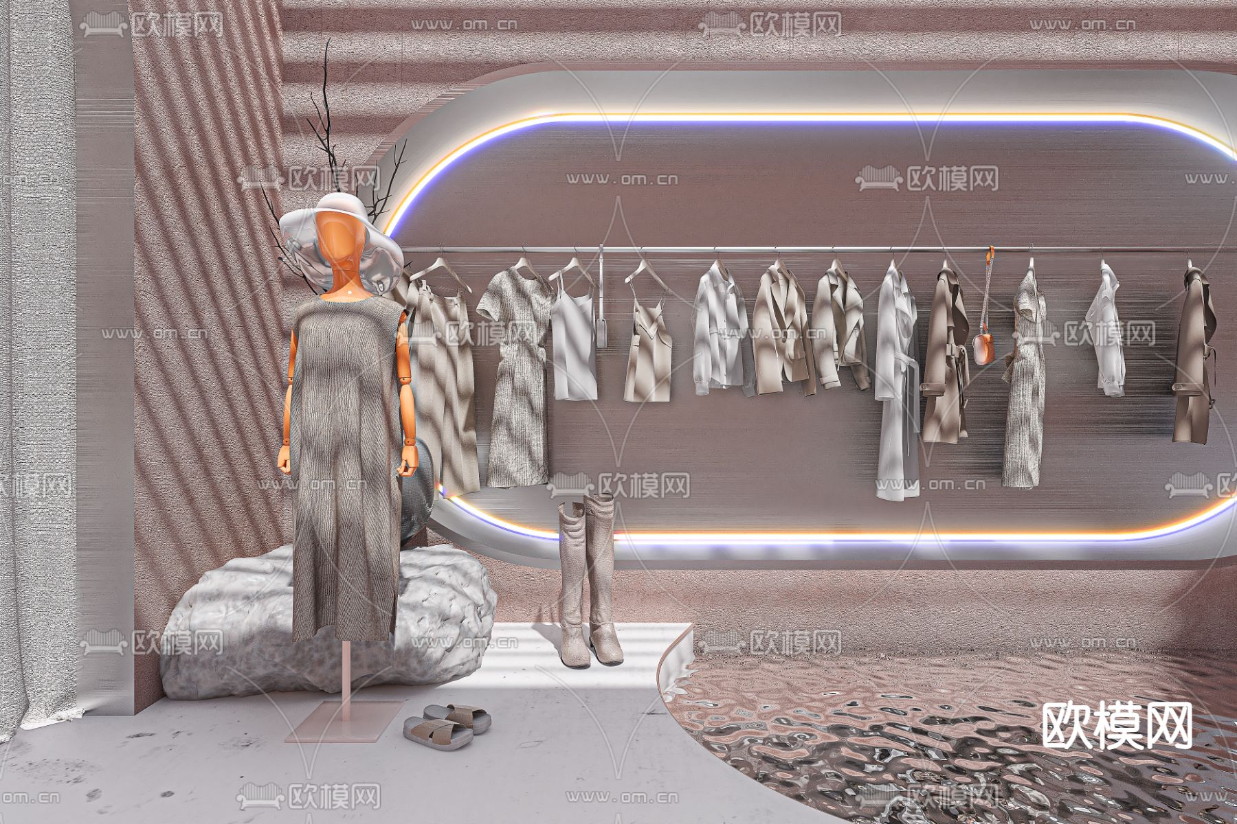 侘寂女装店直播间3d模型下载（渲染图2）