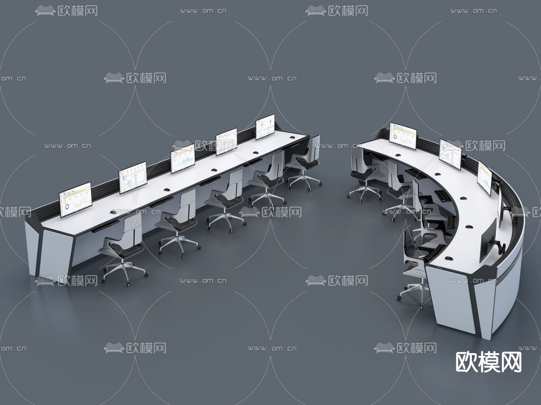 现代卡位办公桌 指挥台3d模型