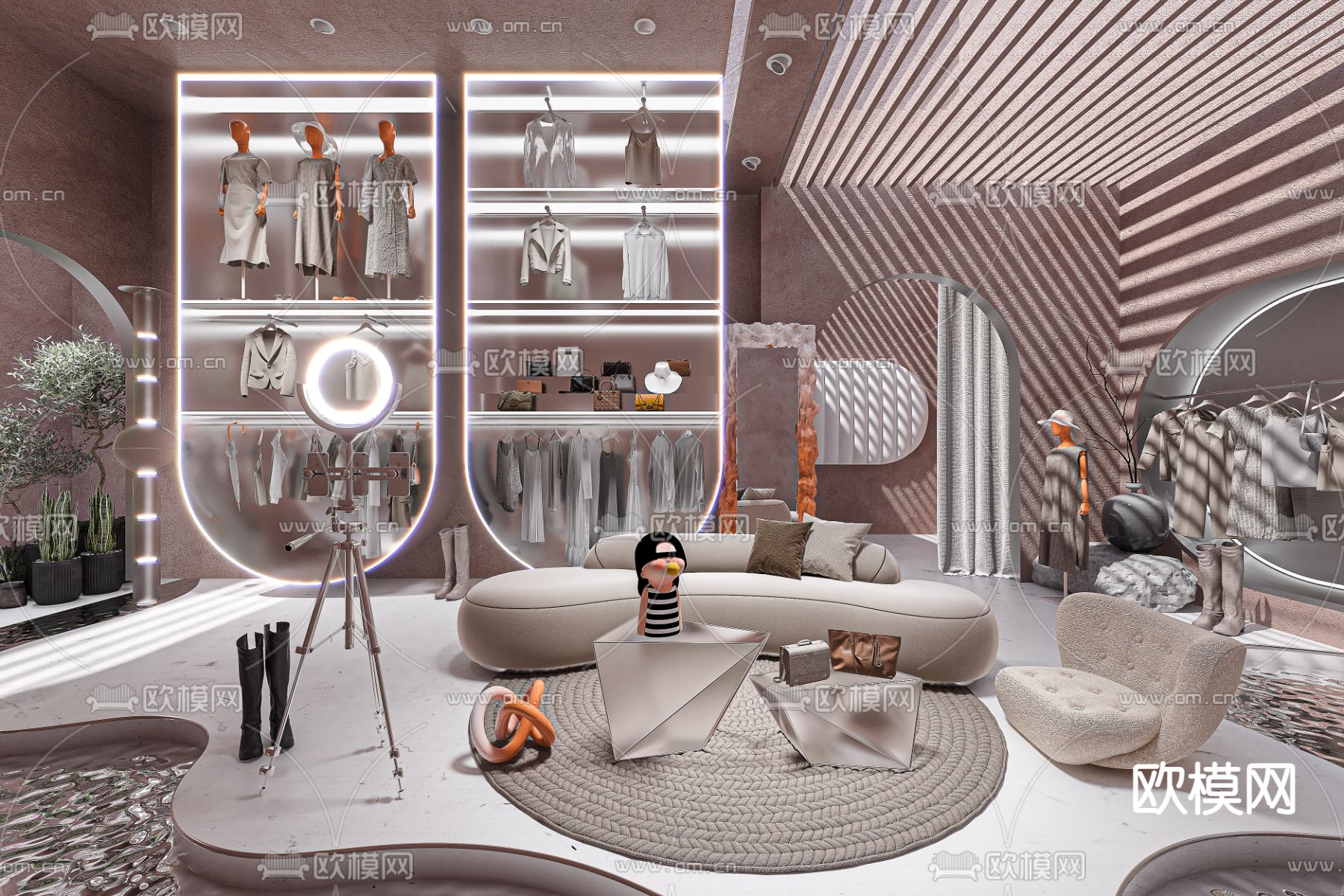 侘寂女装店直播间3d模型下载（渲染图1）