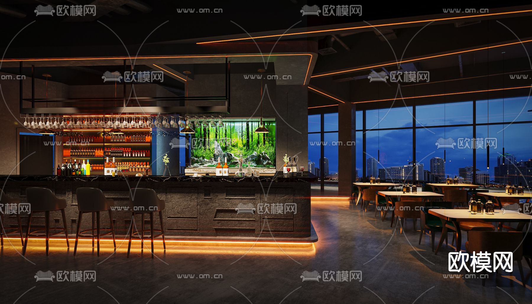 现代音乐餐吧 酒吧 清吧3d模型下载（渲染图1）