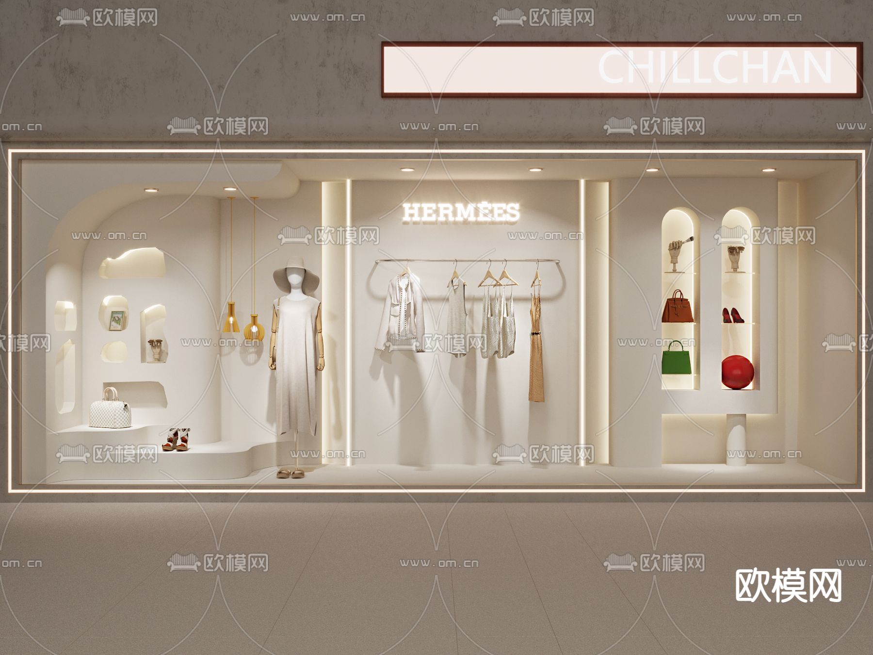 侘寂风服装店 橱窗3d模型下载_ID12219333_3dmax免费模型-欧模网