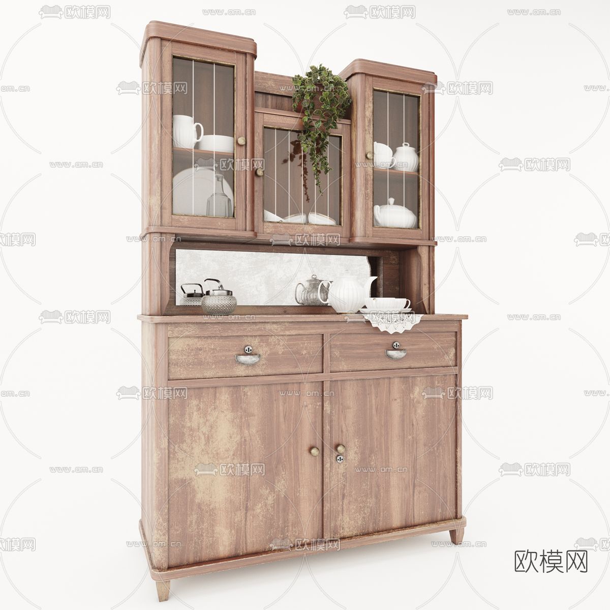 美式餐边柜 斗柜3d模型下载（渲染图2）