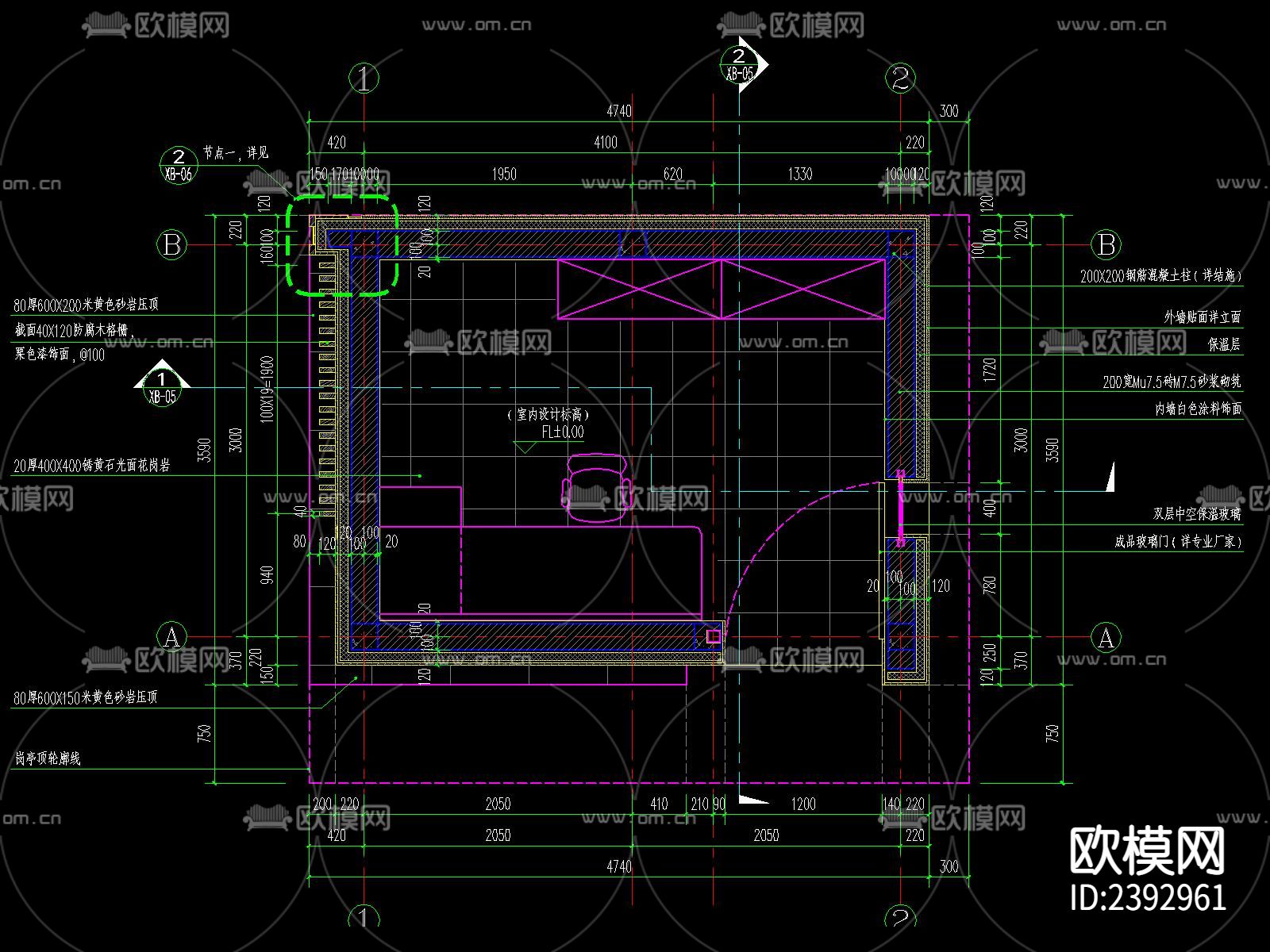 现代 玻璃幕墙 岗亭CAD施工图下载（渲染图6）