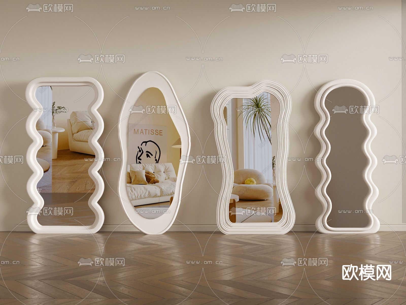 奶油风 不规则落地镜3d模型下载