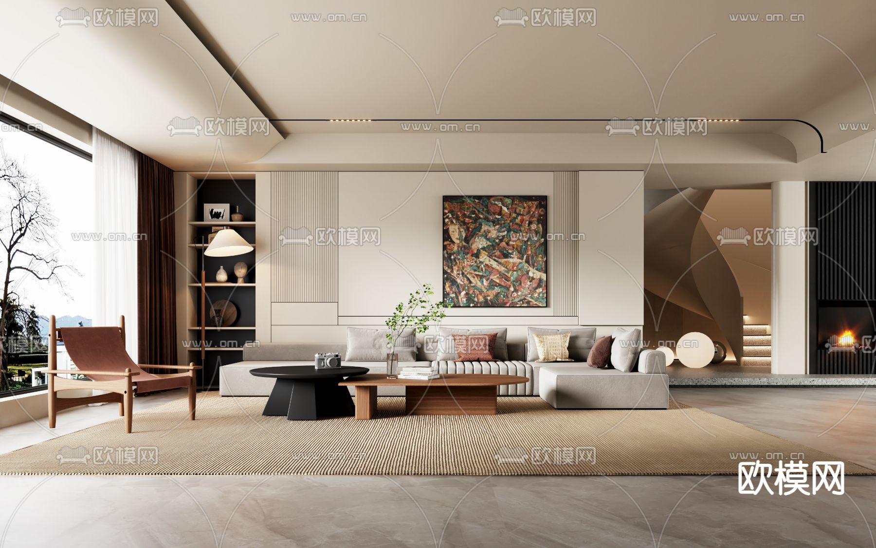 侘寂风客厅3d模型下载